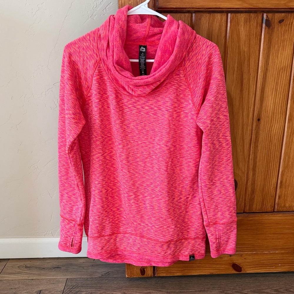 RBX Active Pink Marled Fleece Cowl Neck Pullover Sweatshirt Medium Thumbholes